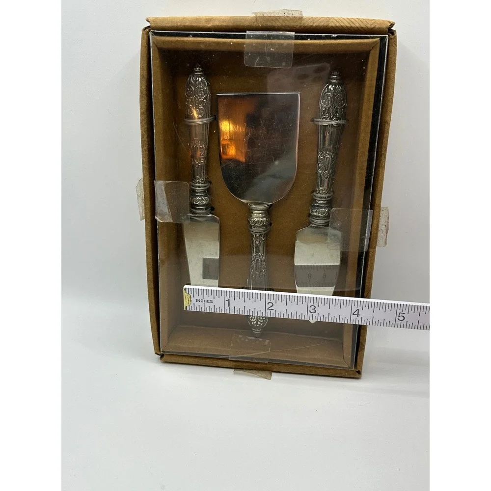 Pier 1 Imports 3 Piece Cheese Server Set Ornate Silver Tone Handles‎ Stainless